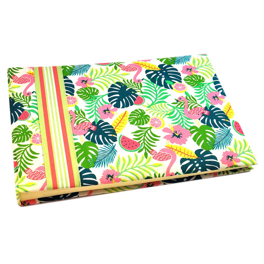Album-medium-scrapbook-fabric-cover-white-pages-tropical-flamingo